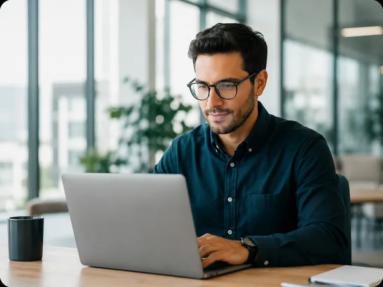 Professional working remotely from a modern office